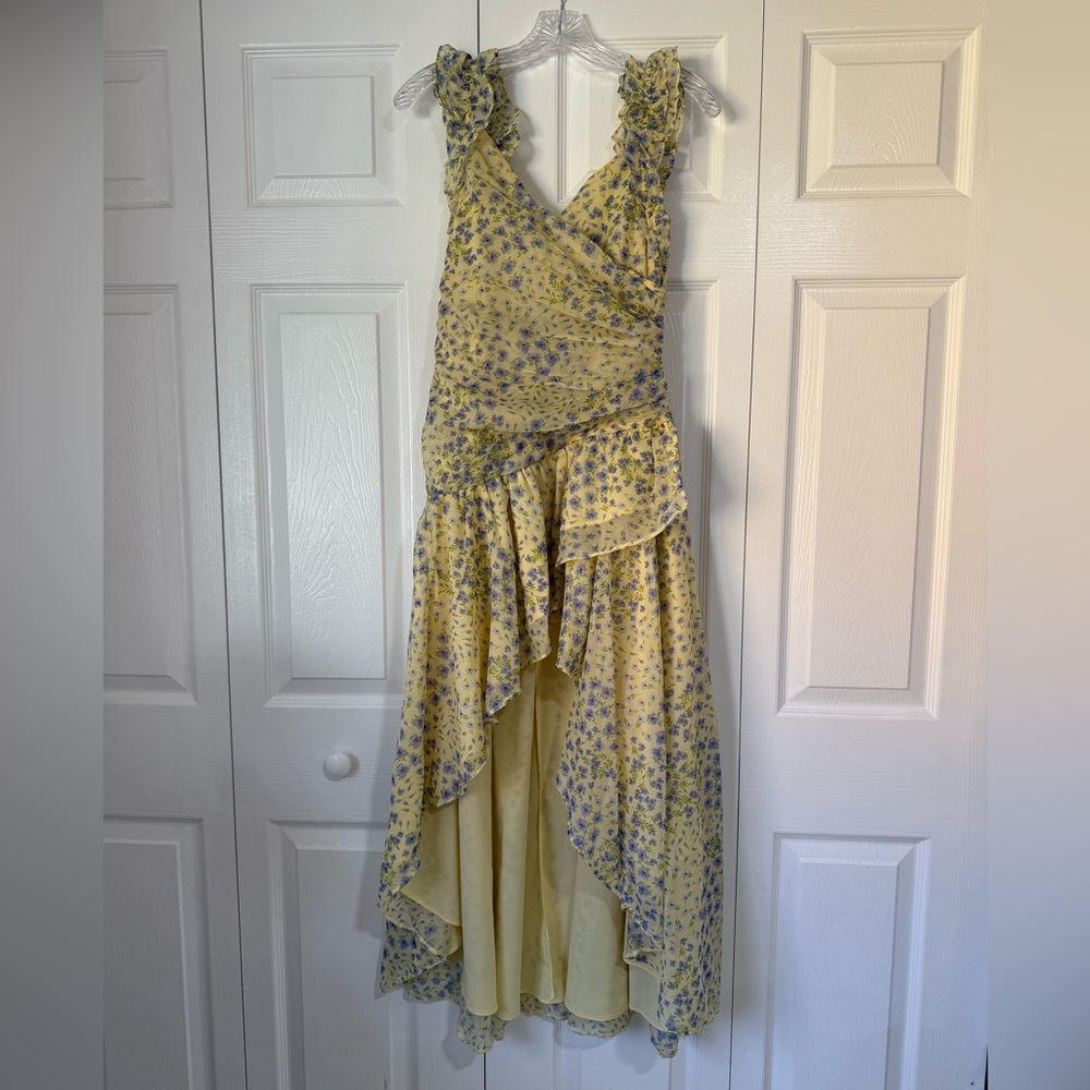 Pastel Yellow Ruffle High-Low Maxi Dress